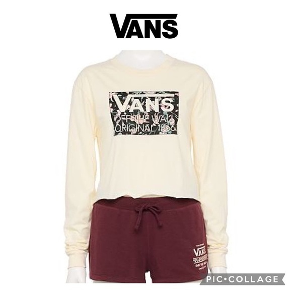 Vans Tops - Vans Floral "Off The Wall" Logo Long Sleeve Cropped sweatshirt L NWT